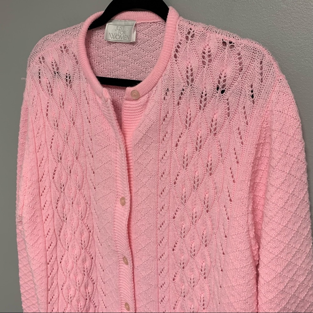 Vintage Baby Pink Woven Crochet Women’s Cardigan